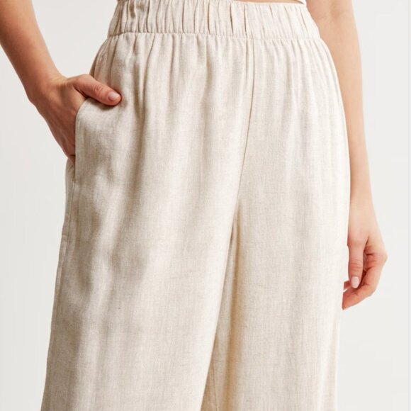 Abercrombie Linen Blend Cropped Wide Leg Pants Large in Color Cream - Picture 1 of 7